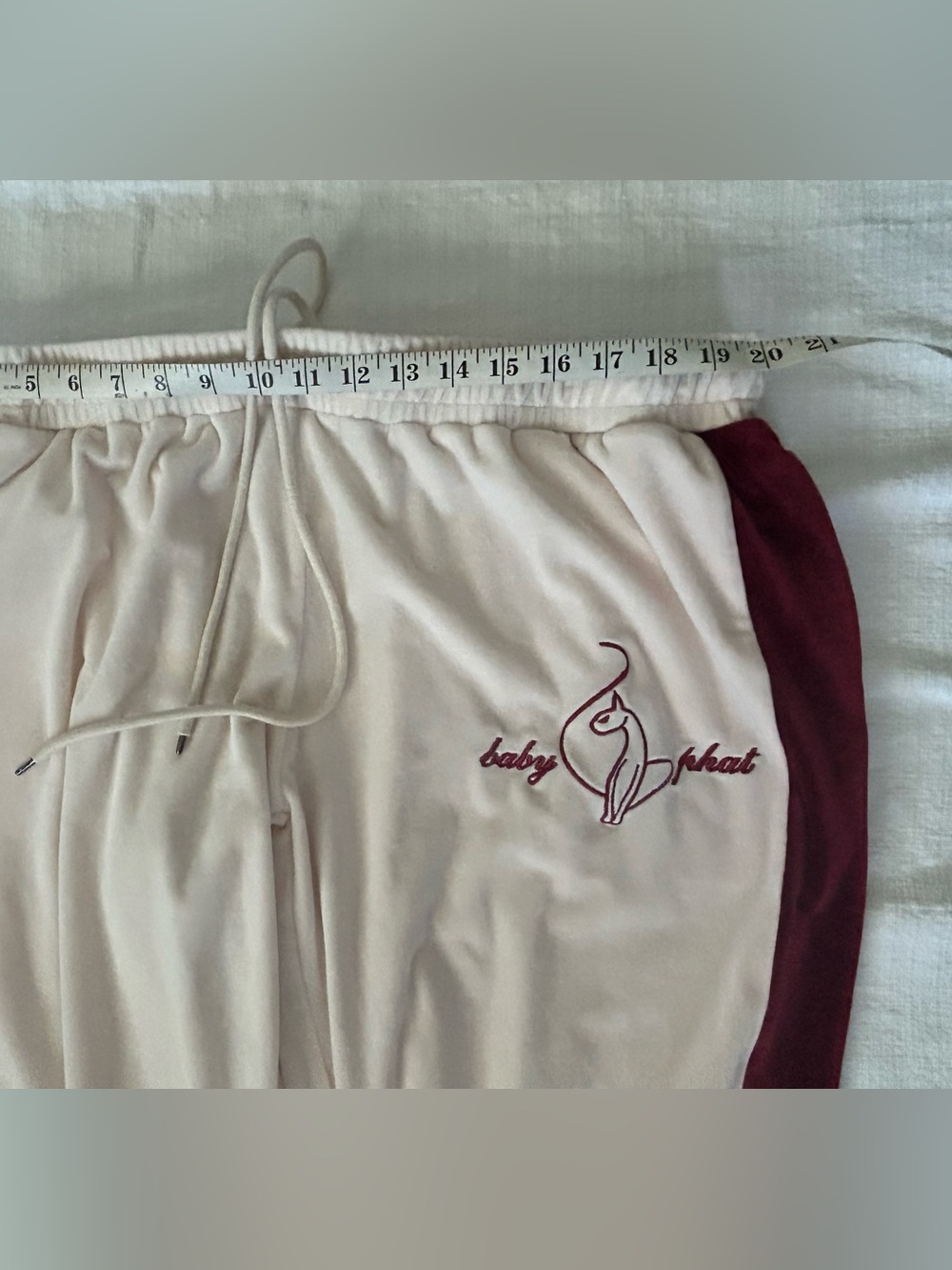 Baby Phat Heritage Velour Tracksuit Set Cream Burgundy Maroon Hoodie Pants 1X - Picture 13 of 14